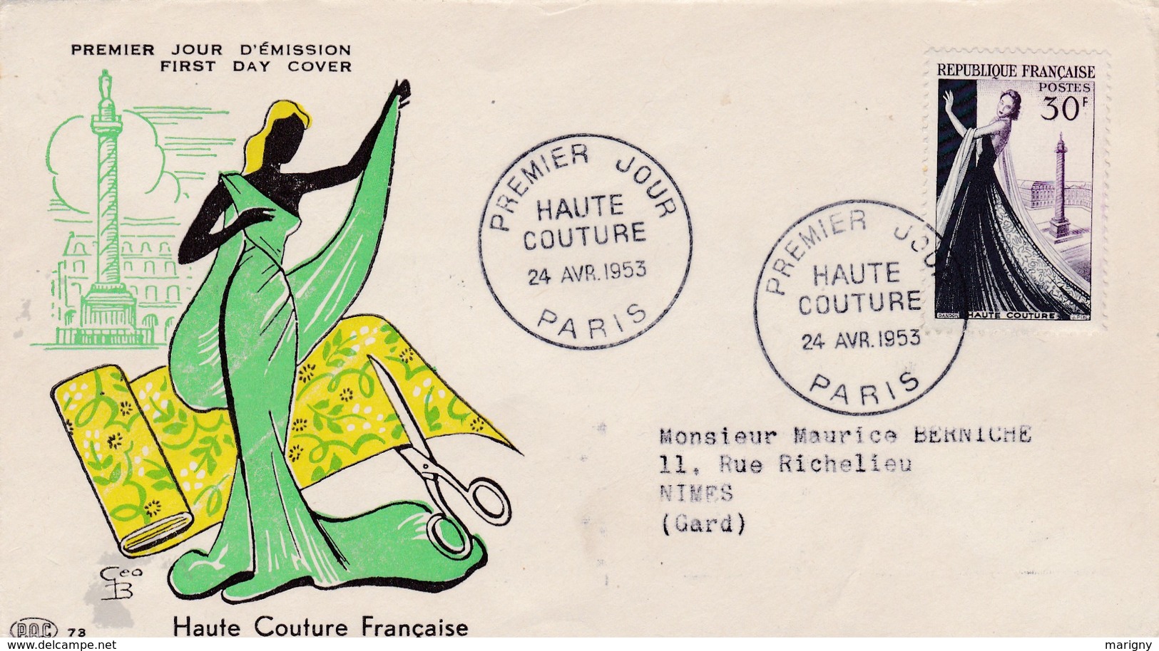 LOT DE 14 PREMIER JOUR D'EMISSION DE FRANCE DE 1953 .