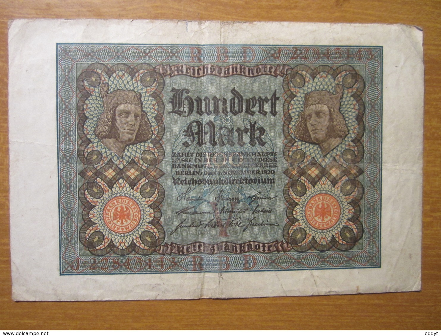 · Billet, Allemagne, 100 Mark  -  Ft: 16 X 10,5 Cm - 1920, - Bestuur Voor Schulden