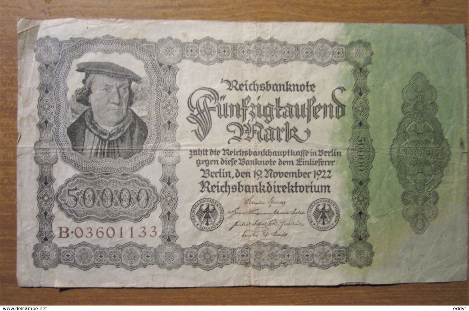 N° 1 / Billet, Allemagne, 50.000 Mark  -  Ft: 19 X 11 Cm - 1922, - 500000 Mark