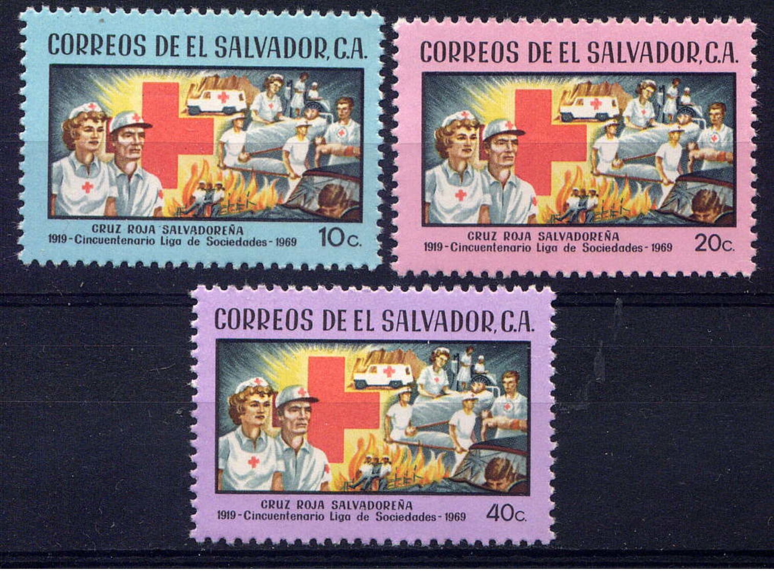 SALVADOR - 741/743** - CINQUANTENAIRE DE LA LIGUE DES Stés DE LA CROIX ROUGE - Salvador