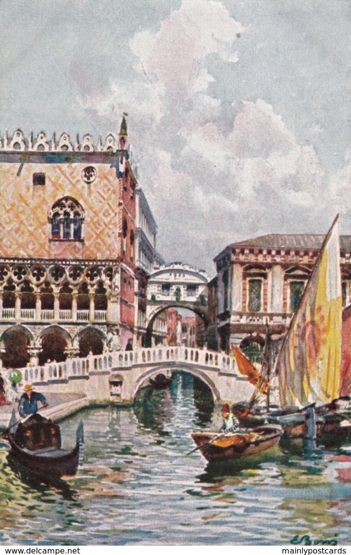 AR08 Venezia, Ponte Della Paglia E Sospiri - Artist Signed Postcard - Venezia (Venice)