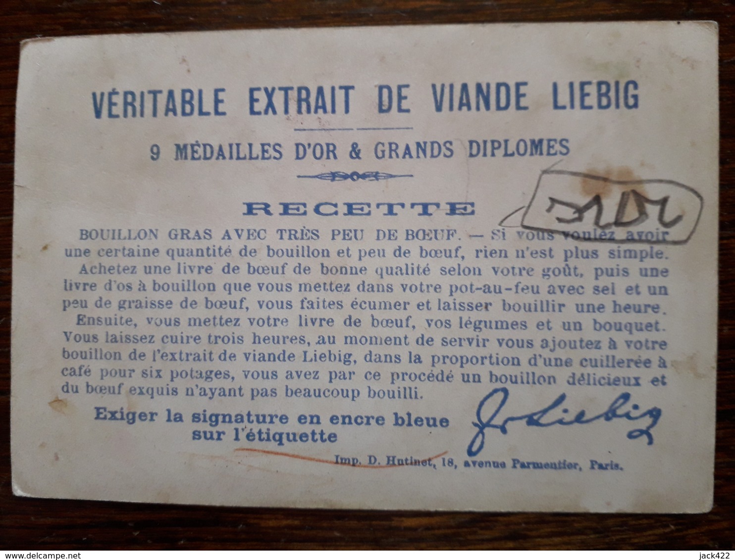 L16/17 Chromo. Véritable Extrait De Viande Liebig. Recette Bouillon Gras Avec Tres Peu De Boeuf - Liebig