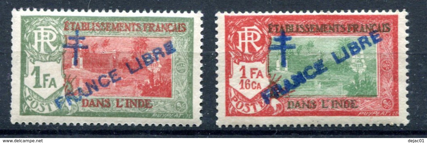 Inde - Surcharge France Libre En Rouge - Yvert 161 & 164 Neuf Avec TC - T 789 - Unused Stamps