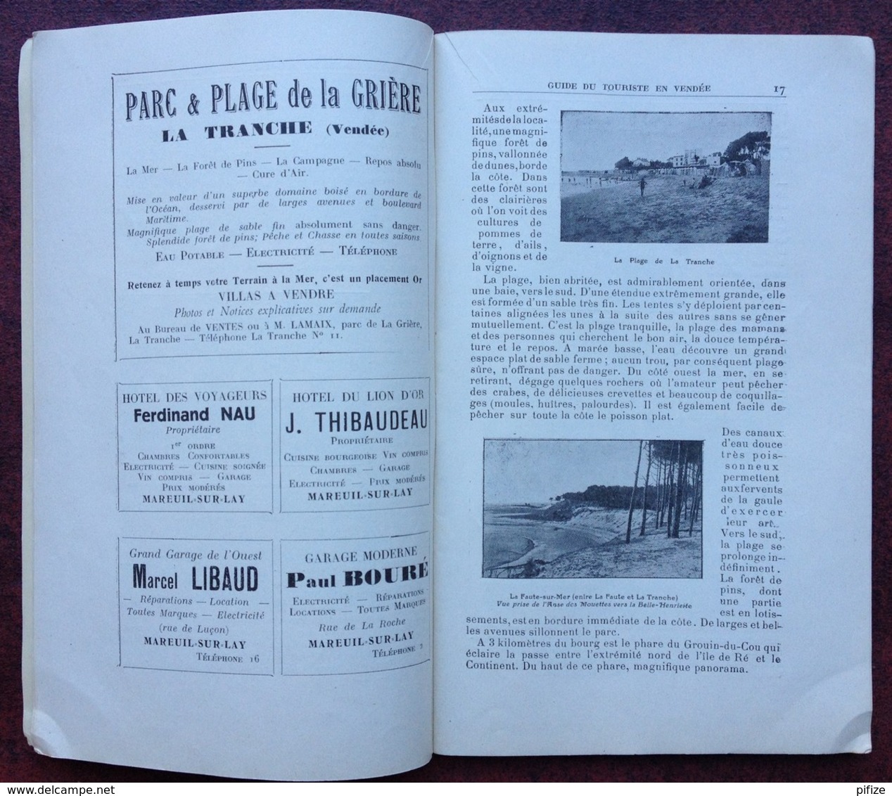 Guide Du Tourisme En Vendée 1930 . Carte Des Terrains à Vendre Au Parc De La Grière-La Tranche . - Tourisme