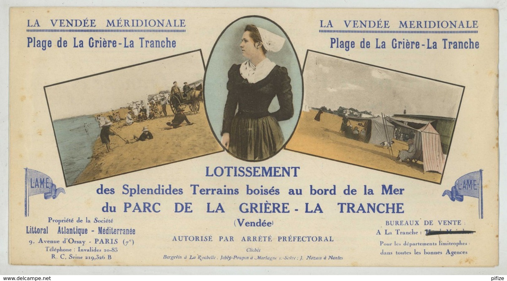 Guide Du Tourisme En Vendée 1930 . Carte Des Terrains à Vendre Au Parc De La Grière-La Tranche . - Tourism