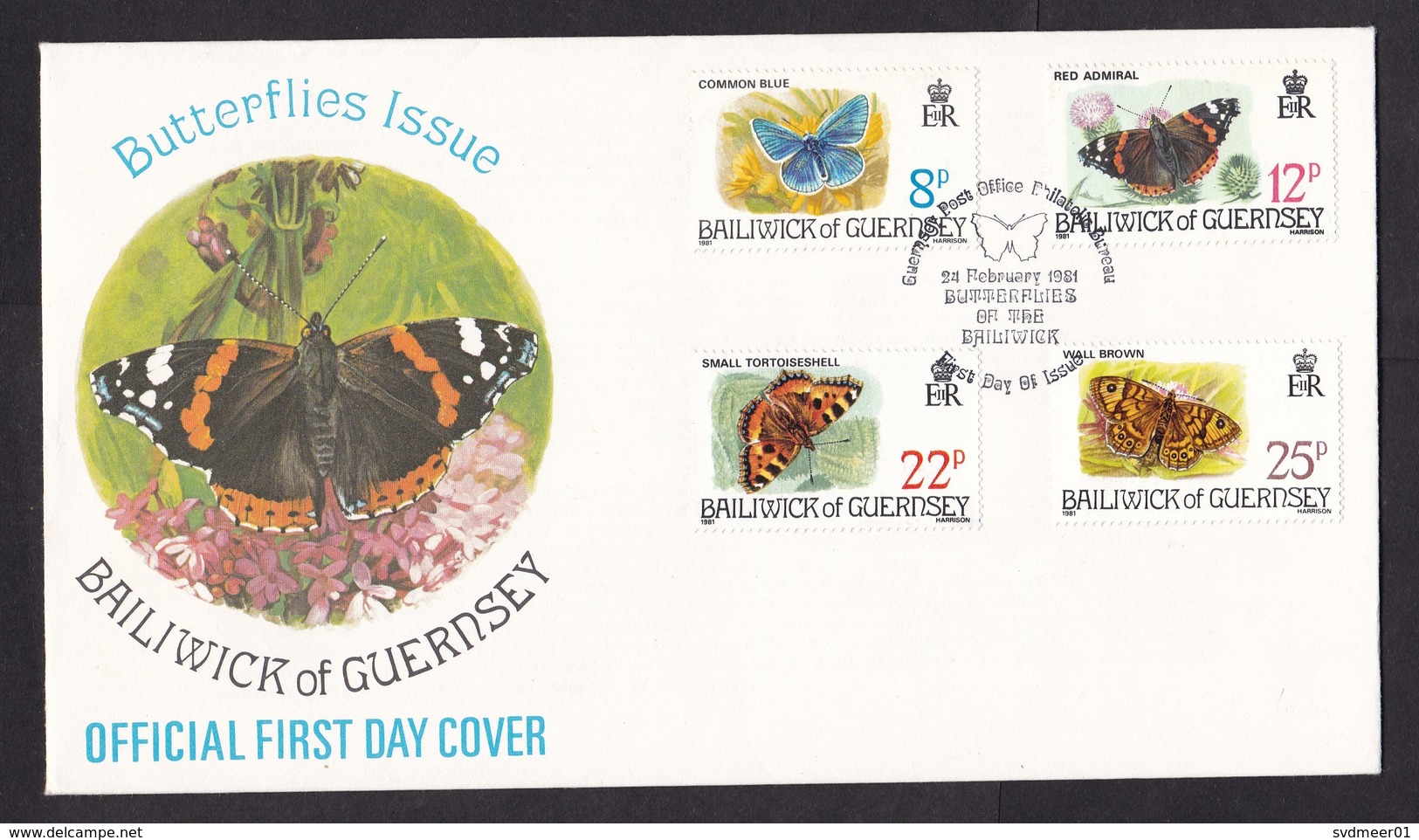 Guernsey: FDC First Day Cover, 1981, 4 Stamps, Butterflies, Butterfly, Insect, Animal (traces Of Use) - Guernsey