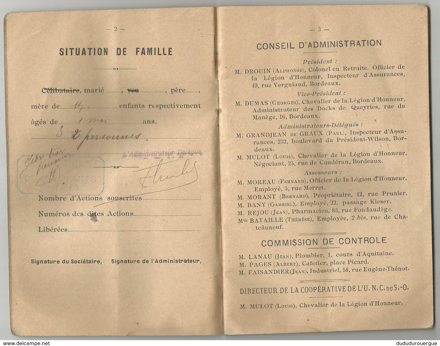 COOPERATIVE DE L UNION NATIONALE DES COMBATTANTS DU SUD - OUEST - Documents