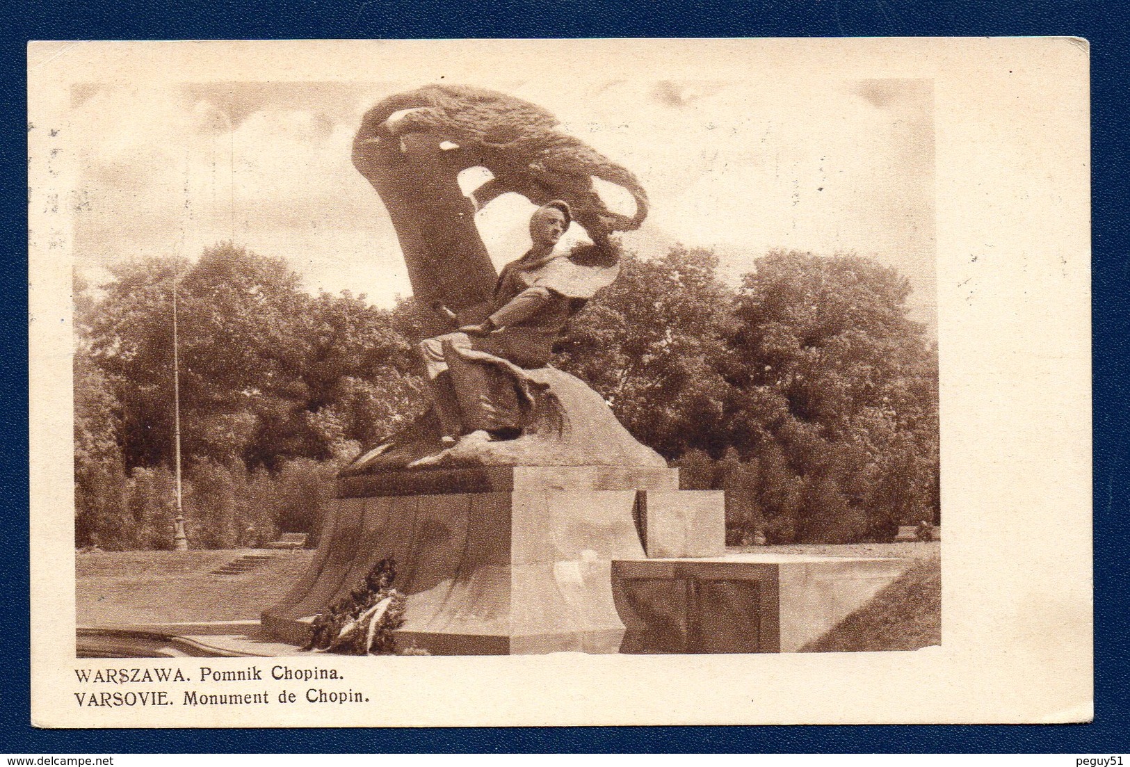 Pologne. Warszawa. Pomnik Chopin. Monument Frédéric Chopin ( Waclaw Szymanoroski - 1926). 1938 - Polonia