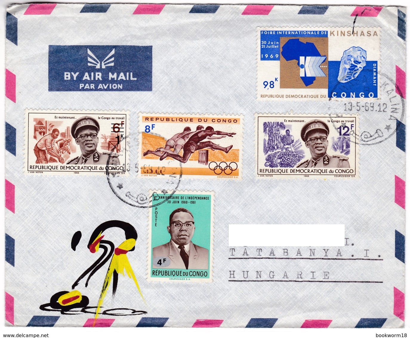 M444 Congo Lettre Kinshasa 1969 Affranchissement Mixte Olympic Diamant Timbres - Oblitérés