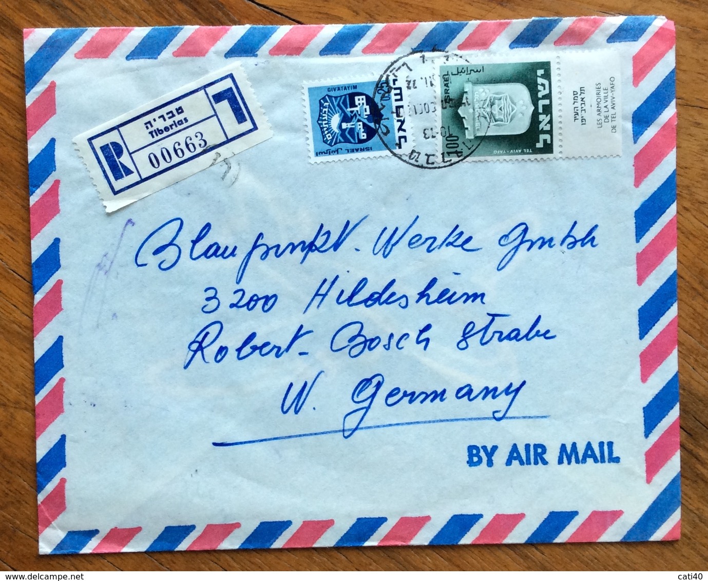 ISRAELE   25+1,00  A. REGISTERED  PAR AVION FROM TIBERIAS   TO GERMANY - Storia Postale