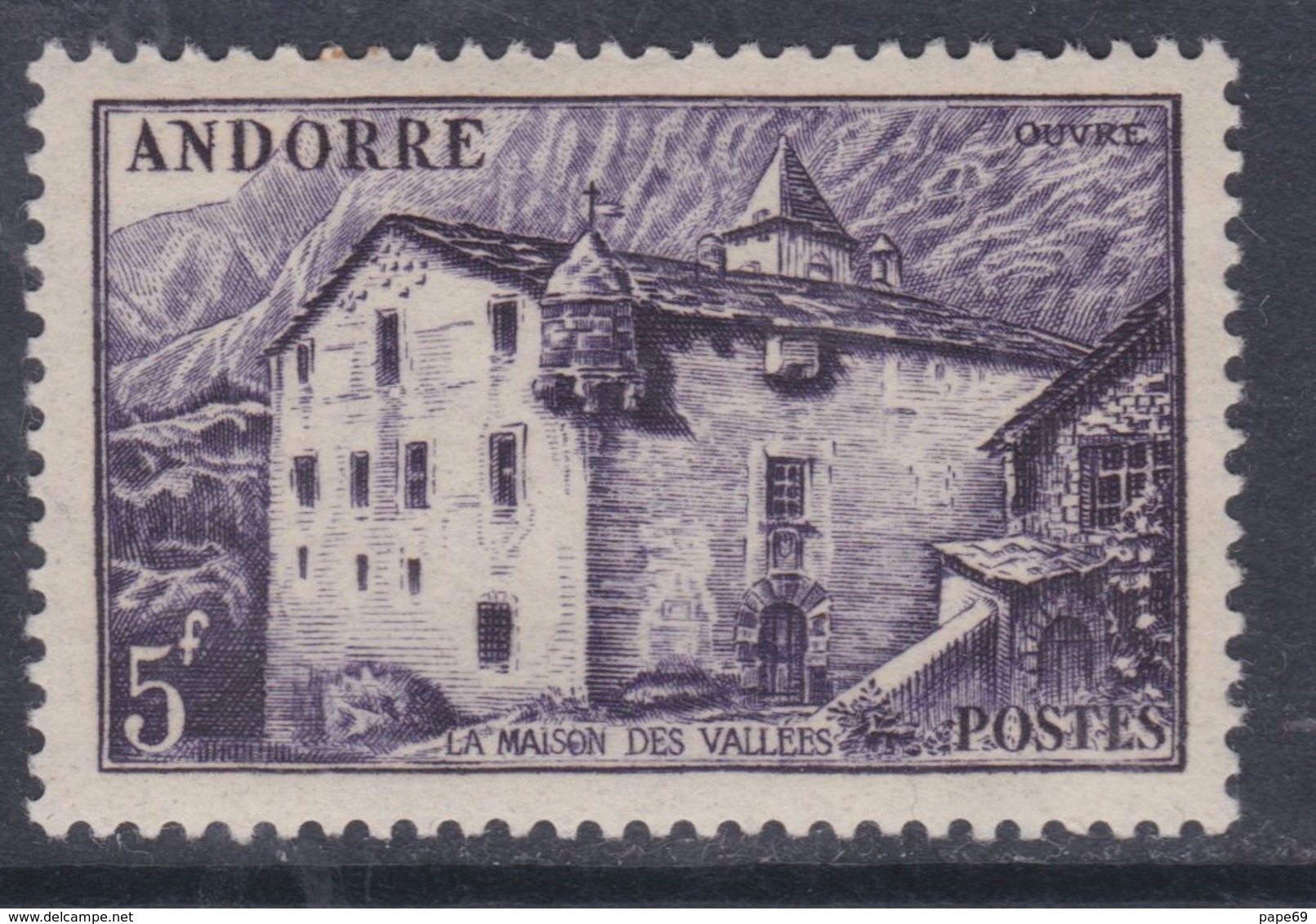 Andorre N°  124  XX Armoiries Et Paysages, Partie De Série : 5 F. Violet Sans Charnière, TB - Neufs