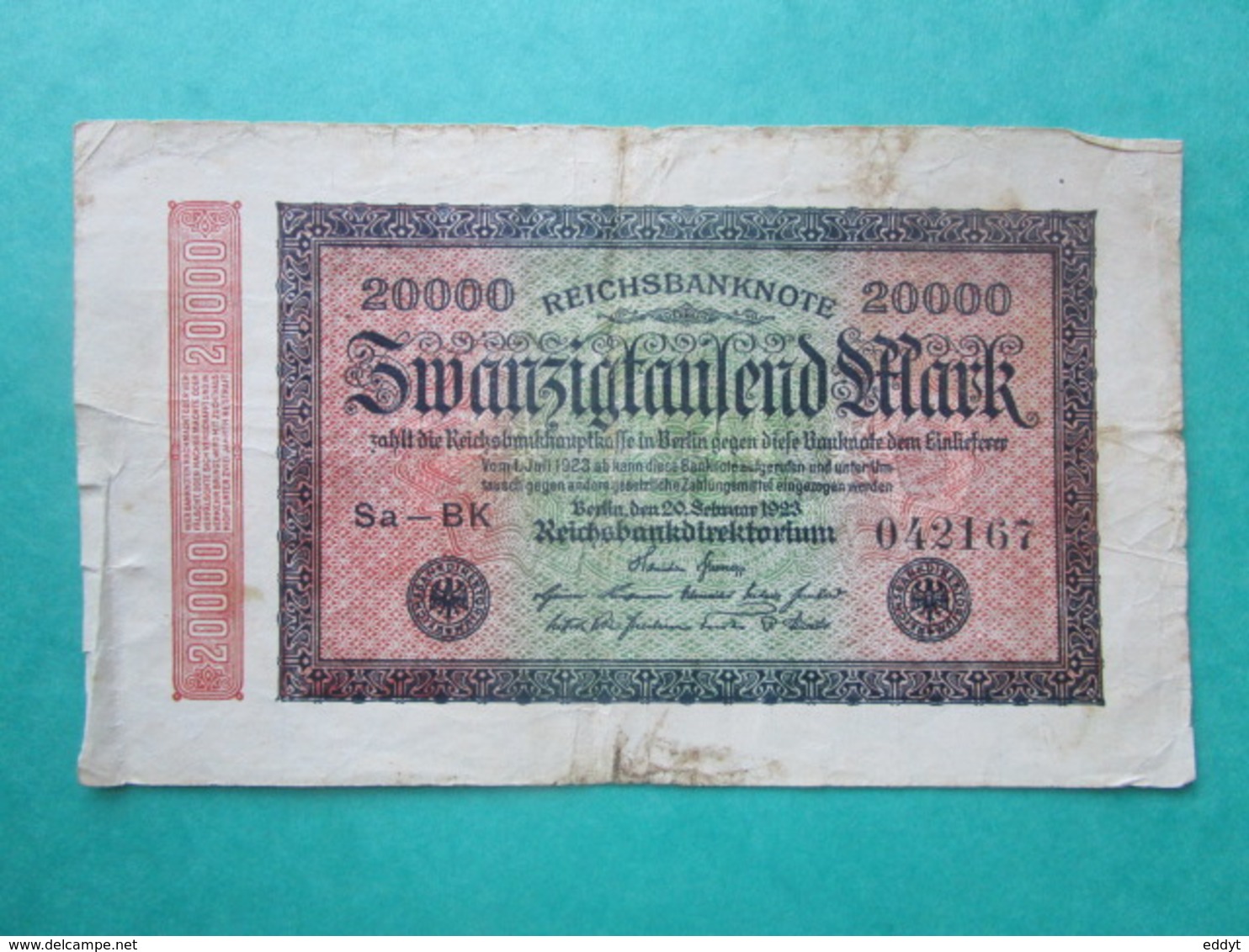 · Billet, Allemagne, 20 000 Mark  -  Ft: 16 X 9,5 Cm - 1923 - 20000 Mark