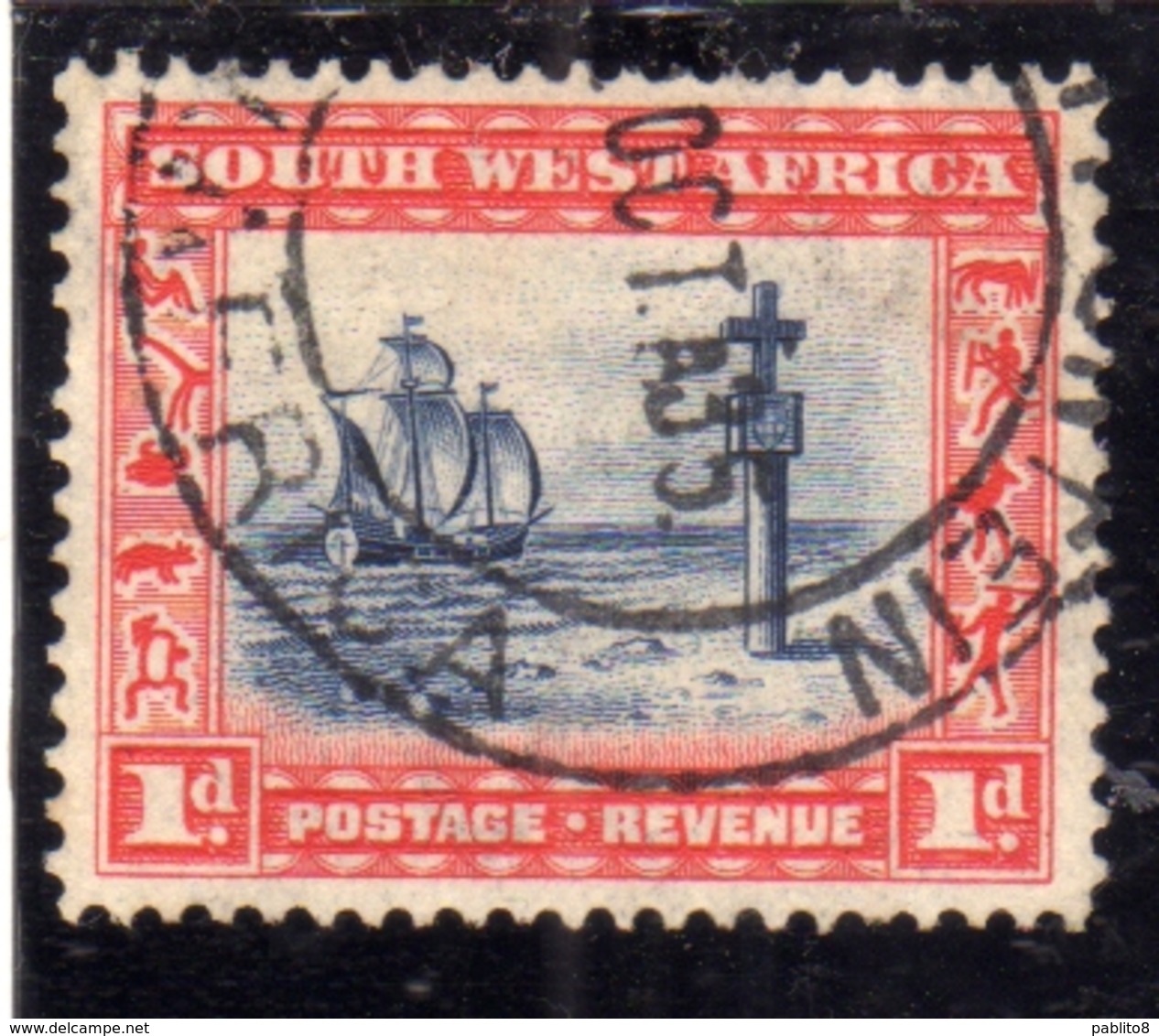 SUD OVEST SUID SOUTH WEST AFRICA RSA AFRIQUE 1931 1937 CAPE CROSS PENNY 1p  USATO USED OBLITERE' - Africa Del Sud-Ovest (1923-1990)