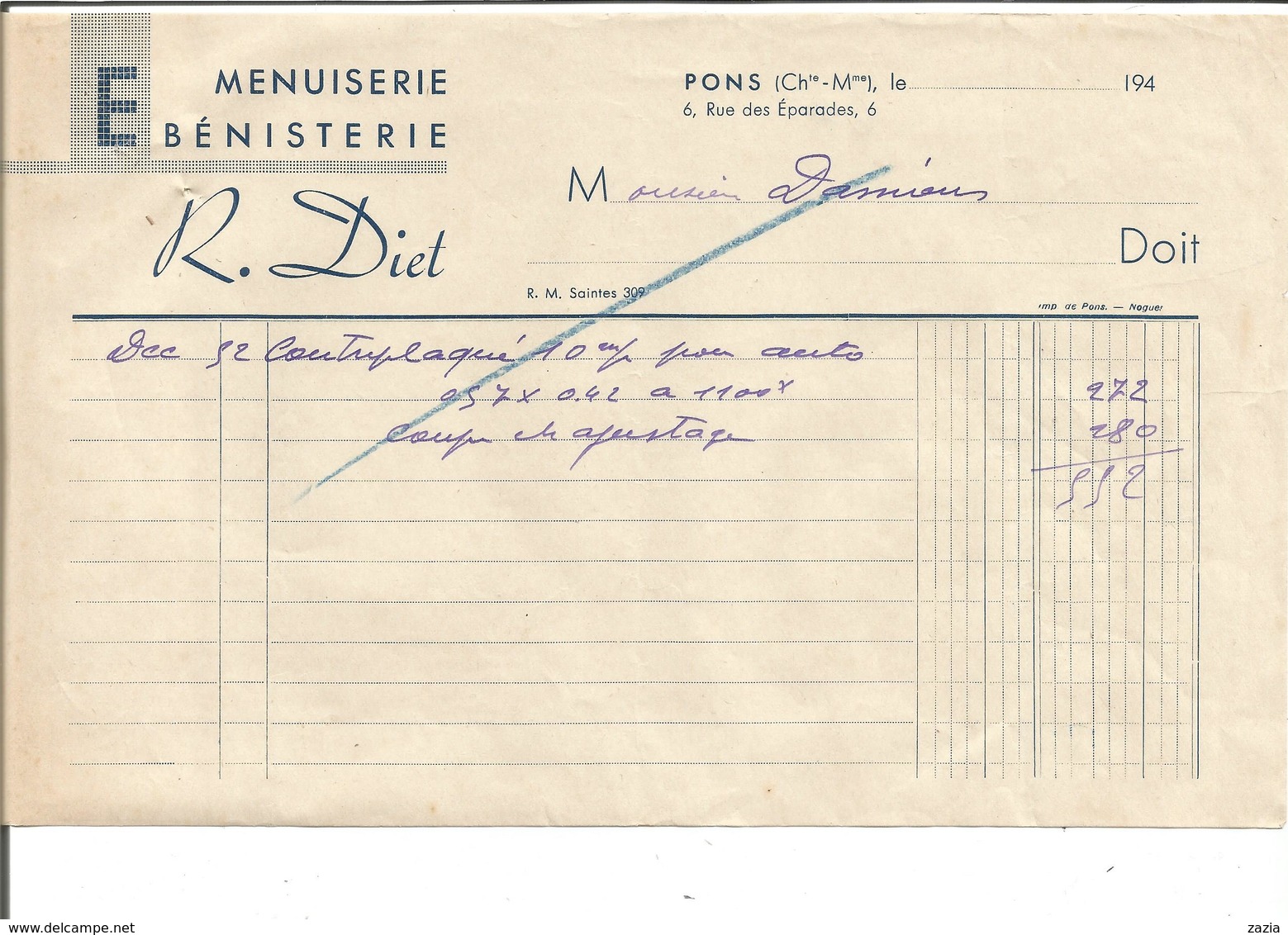 VP.0400/ Pons - Charente-Maritime - Diet Menuiserie Ebenisterie - 1900 – 1949