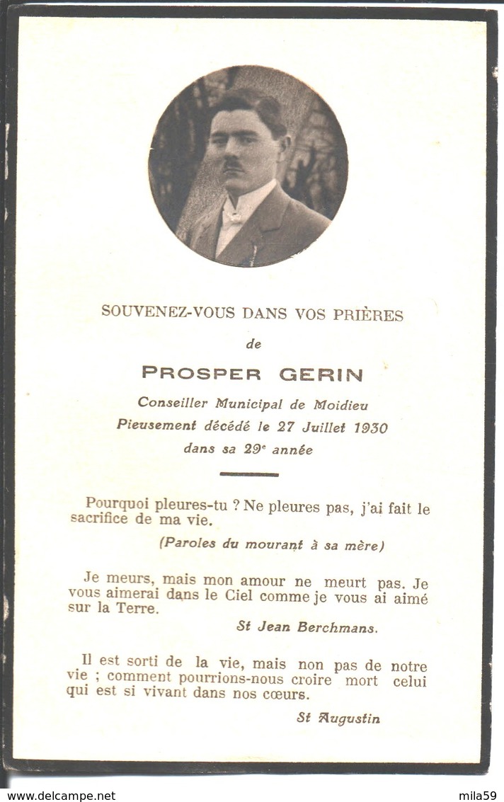 Souvenir De Prosper Gerin Conseiller Municipal De Moidieu. Décédé Le 27 Juillet 1930. Inhumé à Moidieu Detourbe. - Religione & Esoterismo