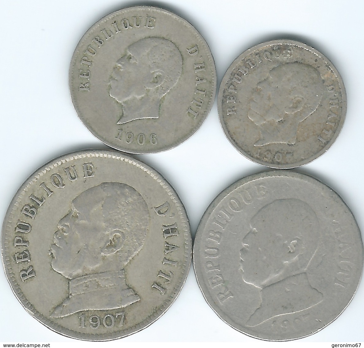 Haiti - 5 (1906 - KM53); 10 (1906 - KM54) 20 (1907 - KM55) & 50 Centimes (1907 - KM56) - Haïti