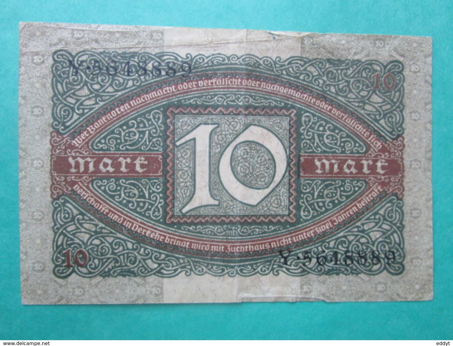 Billet, Allemagne, 10 Mark  -  Ft: 12,5 X 8 Cm - 1920 - 10 Mark