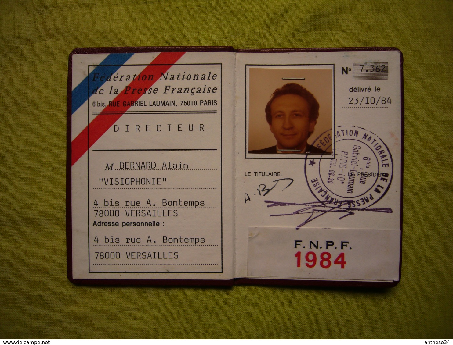 Carte De Presse France 1984  "Visiophonie" Mr Alain Bernard - Non Classés