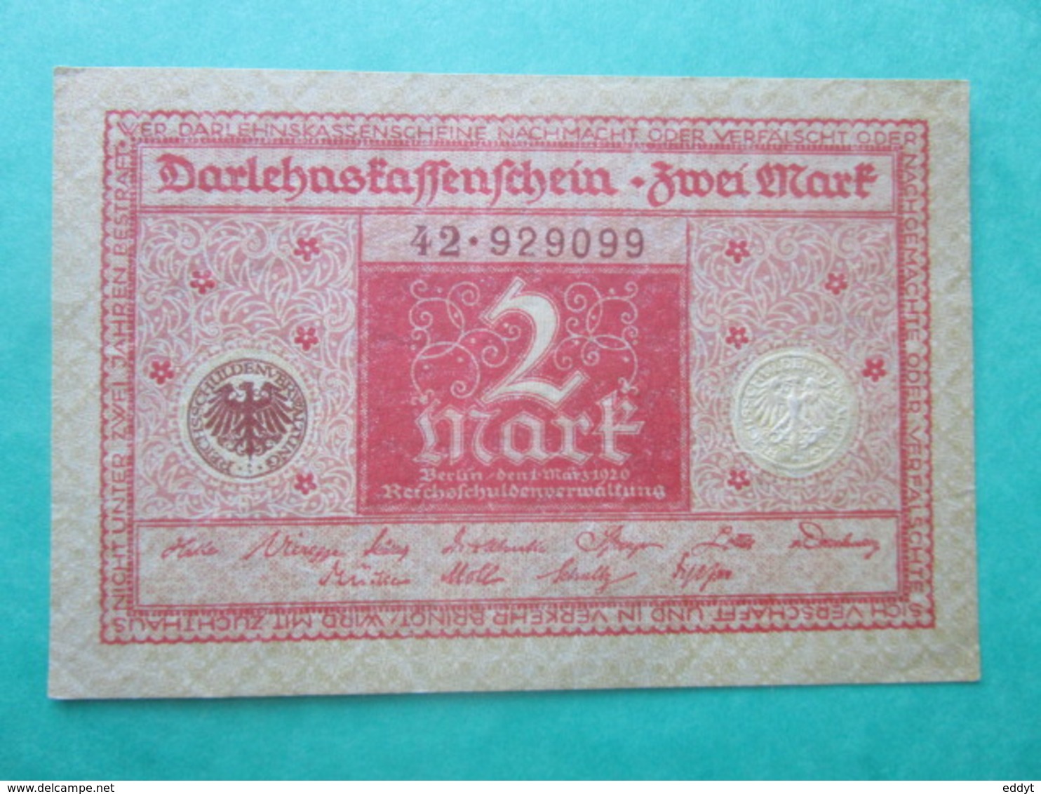 Billet, Allemagne, 2 Mark  -  Ft: 10 X 6,5 Cm - 1920 - 2 Mark