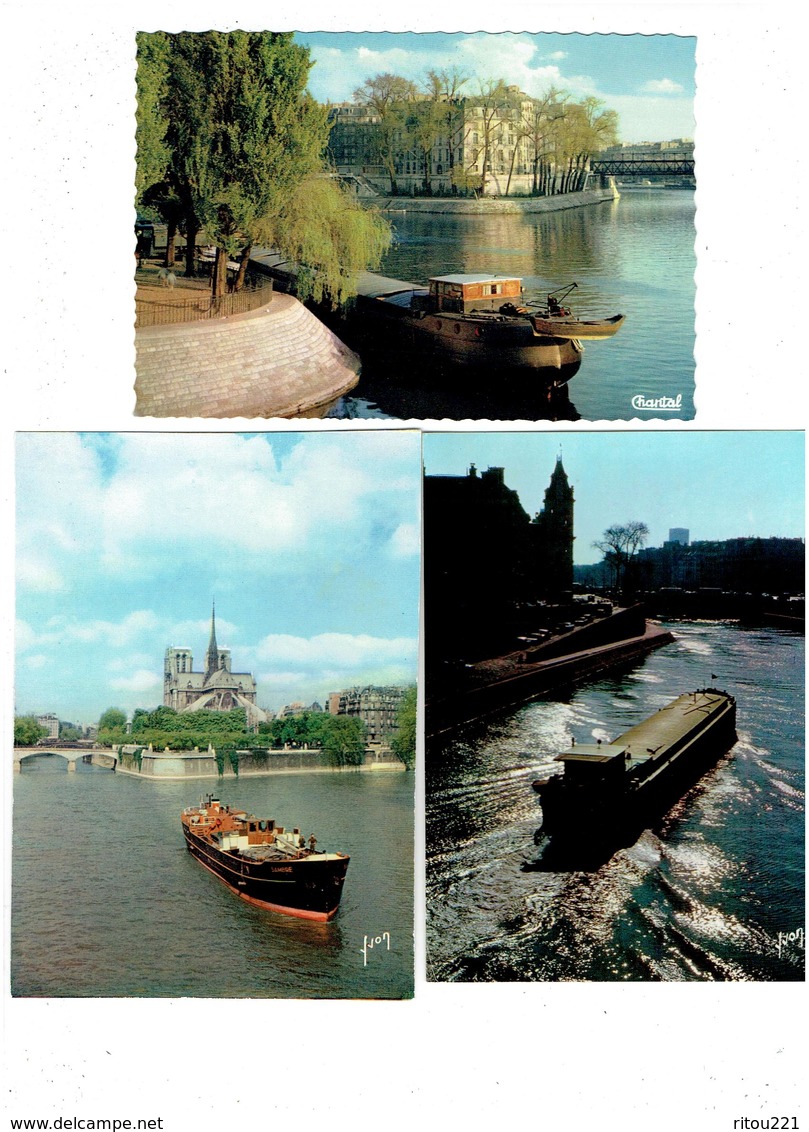 Lot 3 Cpm - 75 - PARIS - NOTRE-DAME - Ile St Louis - Péniche "SAMBRE" - Rives De Seine - - Houseboats