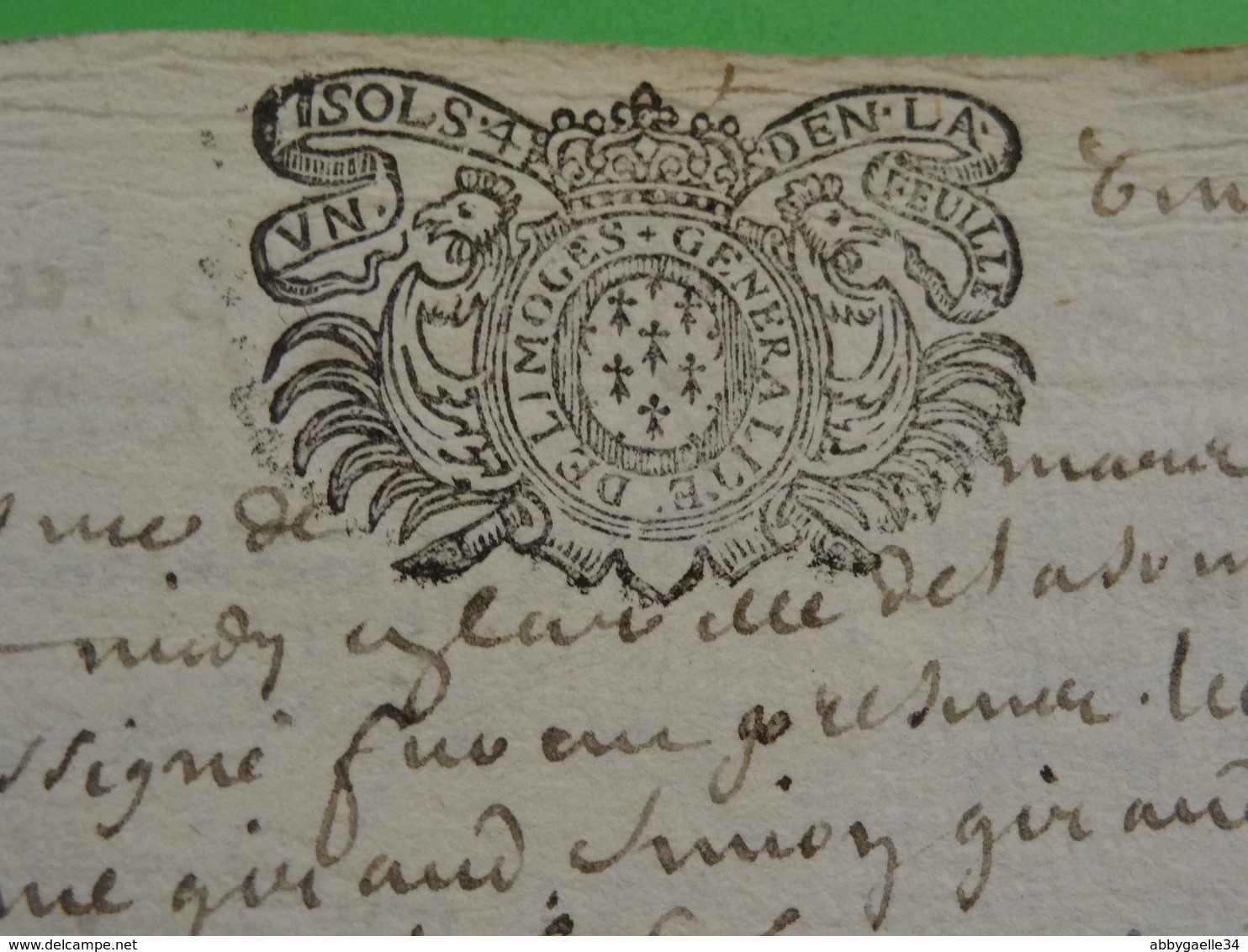 1695 Généralité De Limoges (Haute-Vienne) N°91 Superbe Frappe Coq - Cachets Généralité