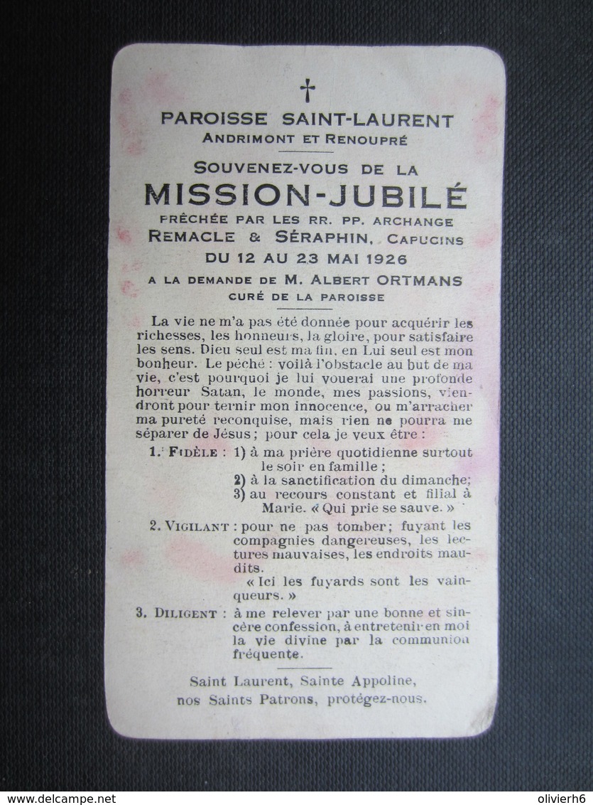 VP FAIRE-PART (M1611) MISSION JUBILé (2 Vues) Paroisse Saint-Laurent ANDRIMONT Et RENOUPRé 12 Au 23/05/1926 - Autres & Non Classés