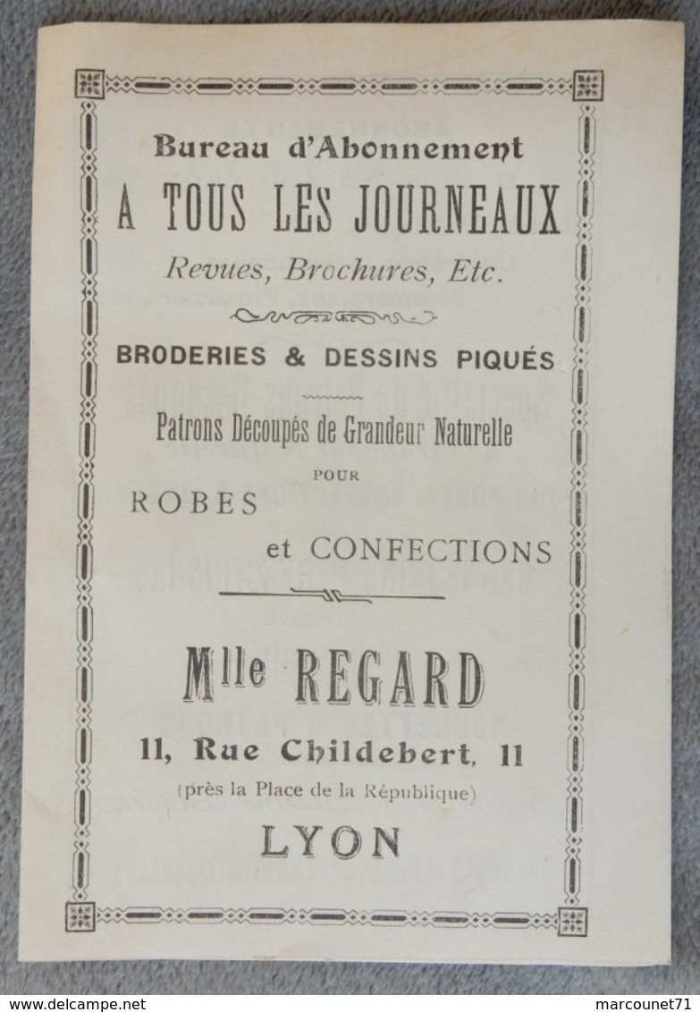 Rare Document Commercial Début 20 Eme Mlle Regard 11 Rue Childebert Lyon Broderie Dessins Robes Confections - 1900 – 1949