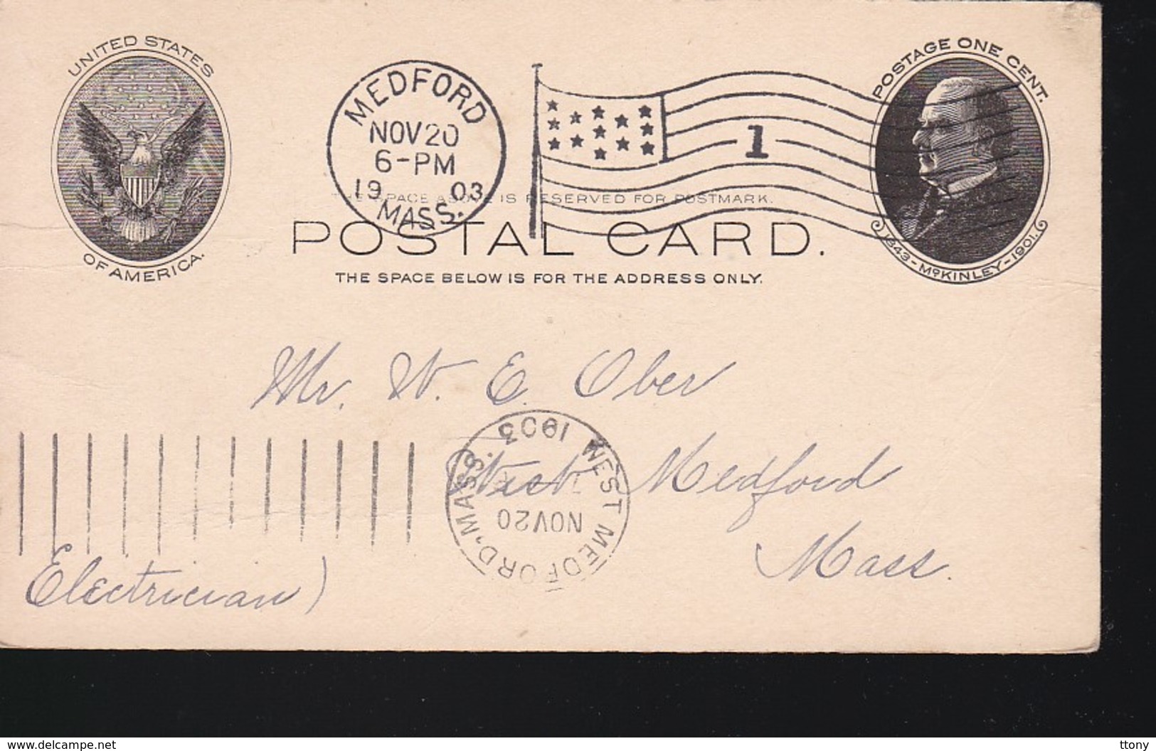 1  Poste Card   Année 1903  Mc Kilnley  Medford - 1901-20