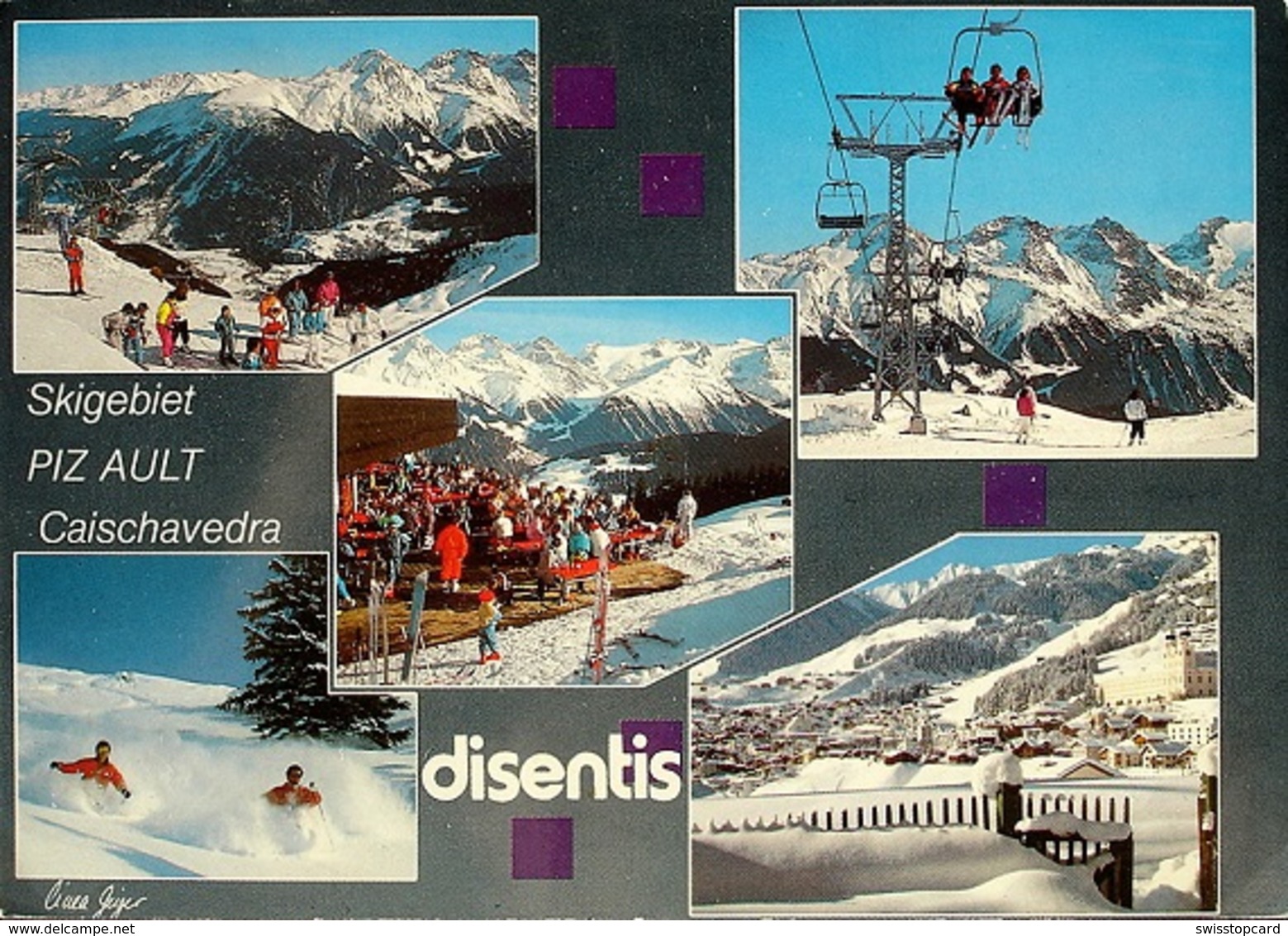 DISENTIS Ski-Gebiet Piz Ault Caischavedra Sesselbahn Stempel Bahnpost Rhät. Bahn - Disentis/Mustér