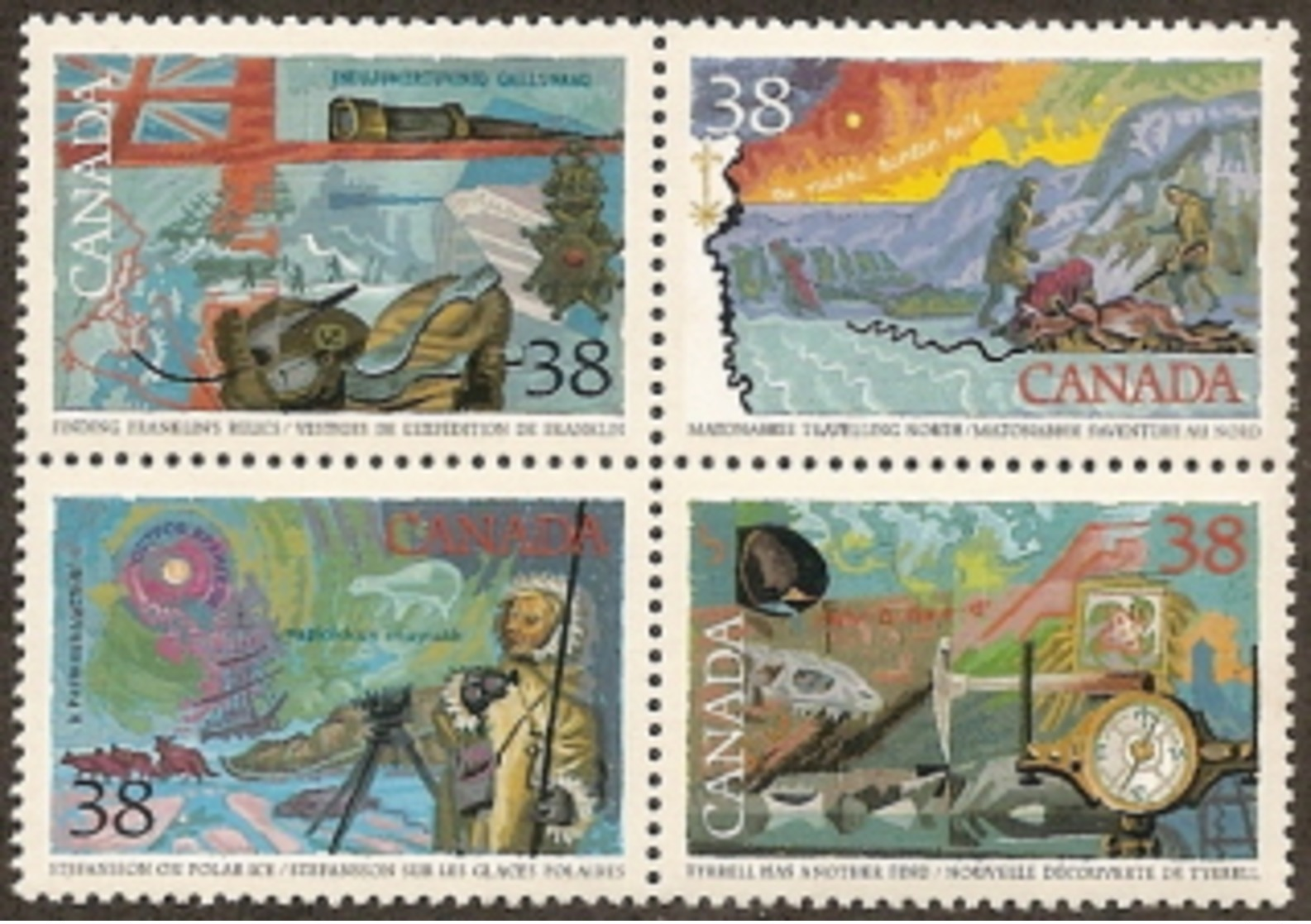 Canada,  Scott 2018 # 1236a,  Issued 1989,  Block Of 4,  MNH,  Cat $ 2.20,  Explorers - Unused Stamps