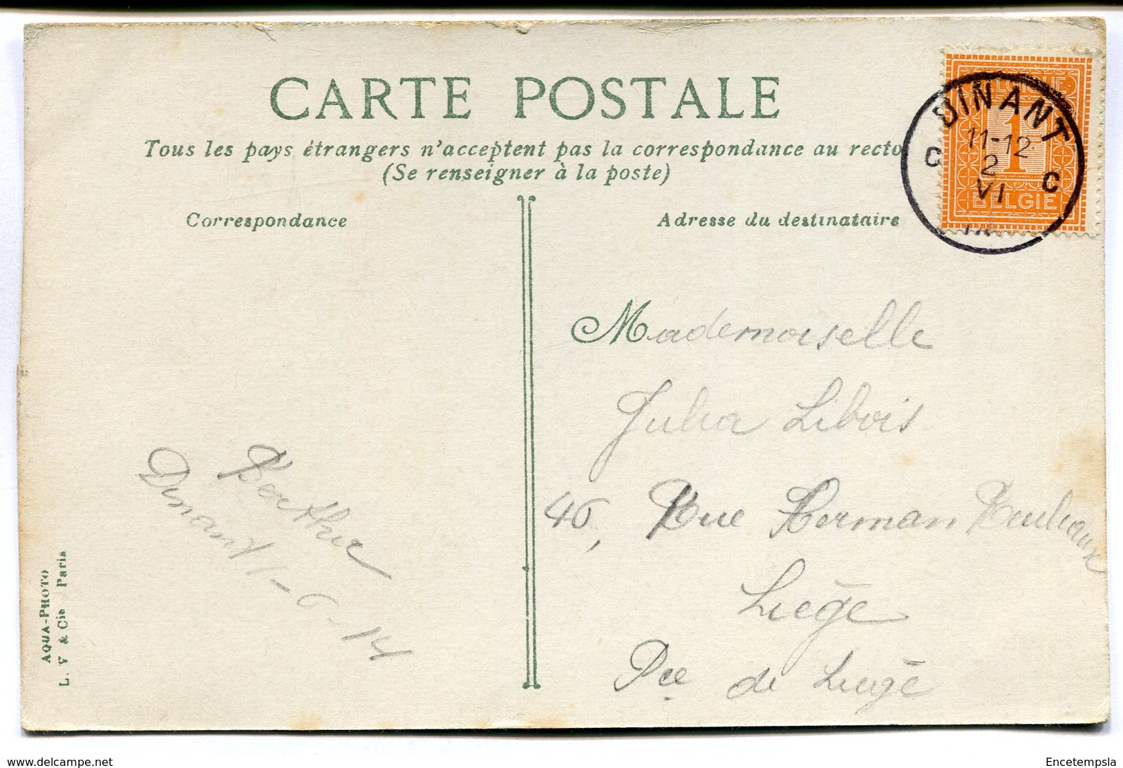 CPA - Carte Postale - Belgique - Dinant - L'Hôtel De Ville Et La Poste - 1914  (M7383) - Dinant