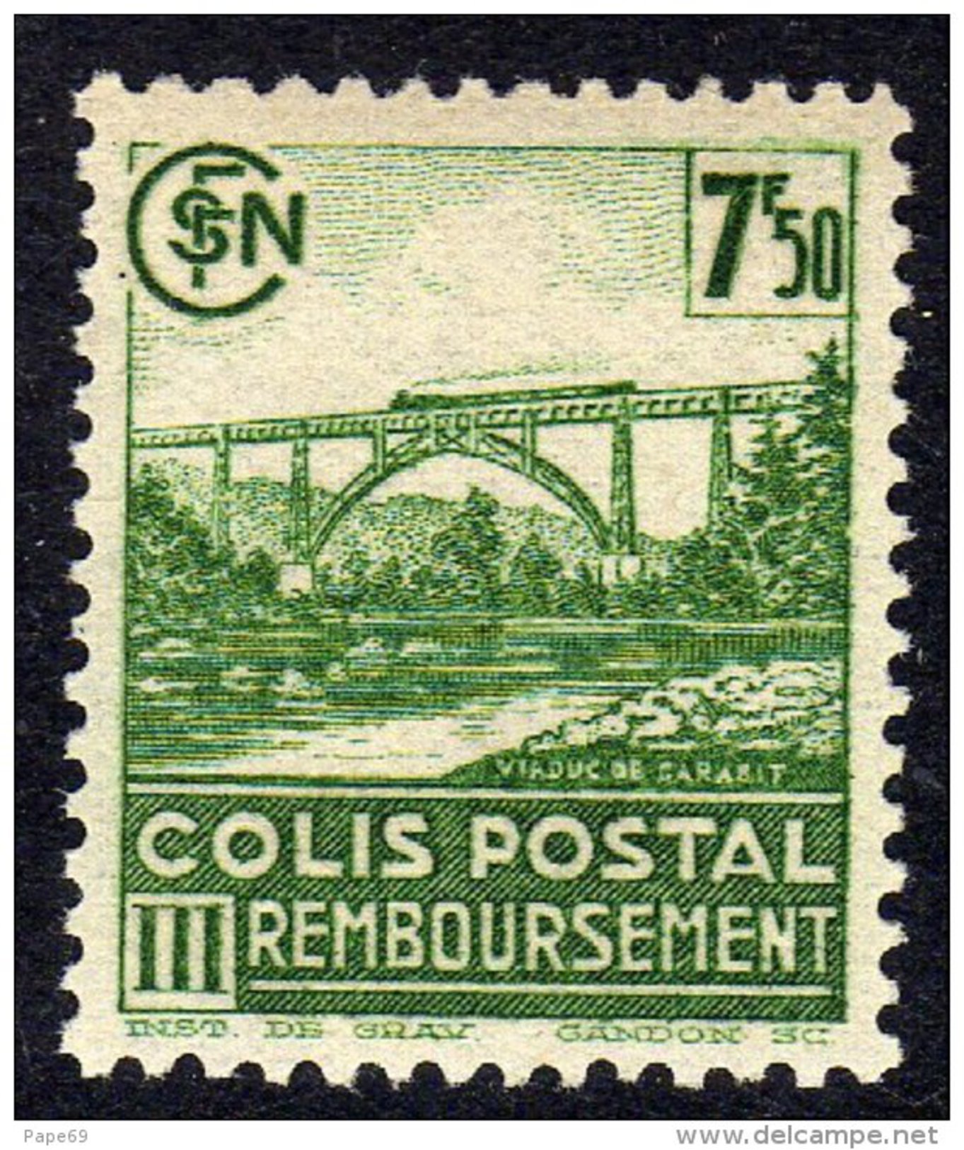 France Colis Postaux N° 190 B XX  Rembourdement :   7 F. 50 Vert-jaune, Sans  Charnière, TB - Neufs