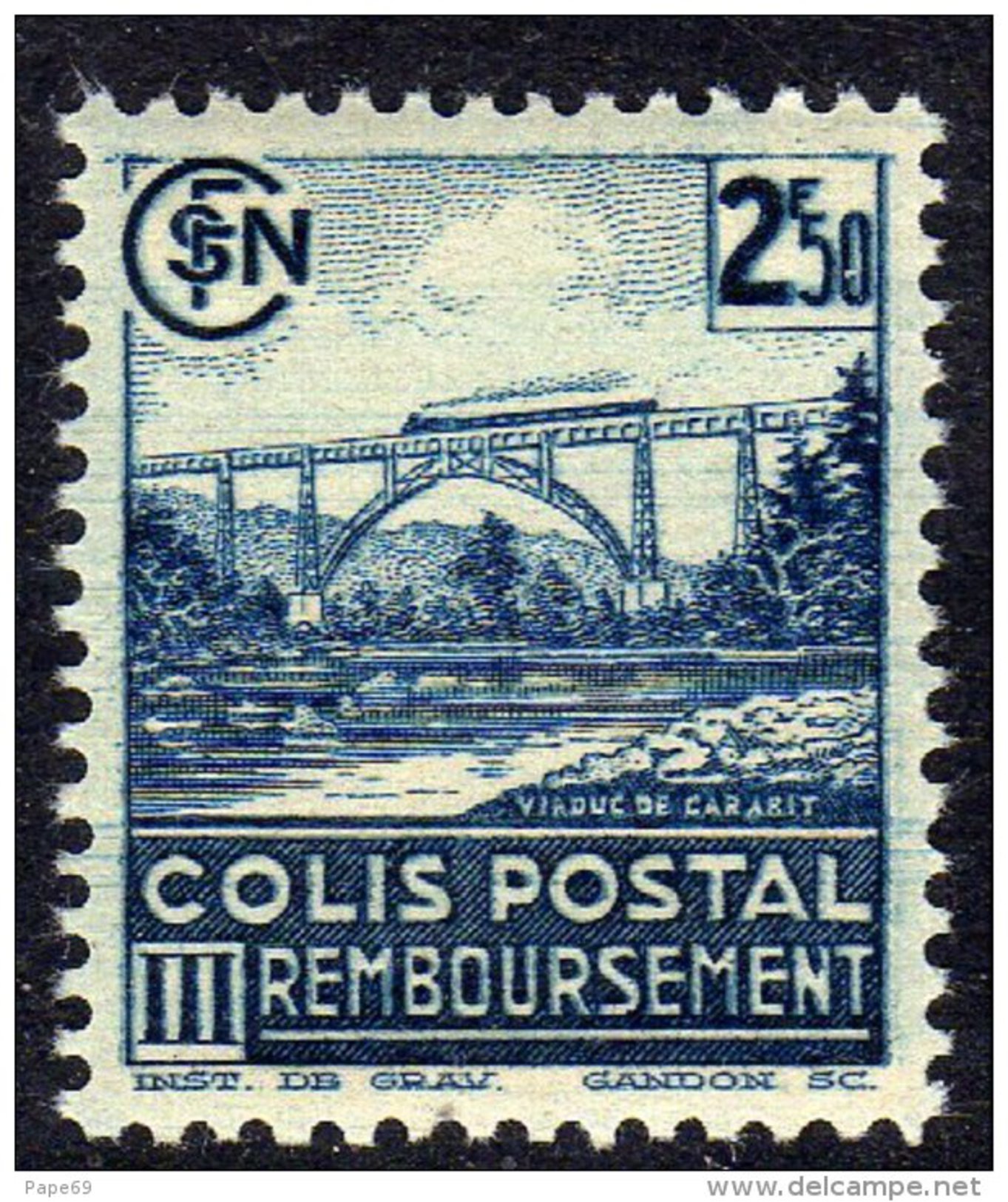 France Colis Postaux N° 189 B XX  Rembourdement :   2 F. 50 Bleu, Sans  Charnière, TB - Neufs