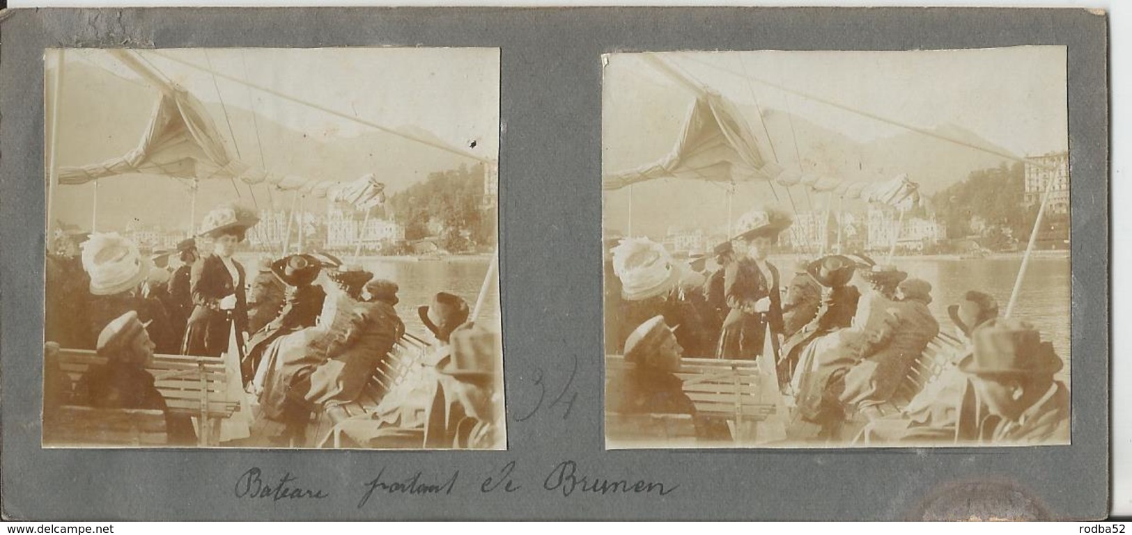 Superbe Photo - Stéréoscopique - Brunnen -Lac Des Quatre Cantons - Bateau à Vapeur Partant De Brunnen - Stereoscopic