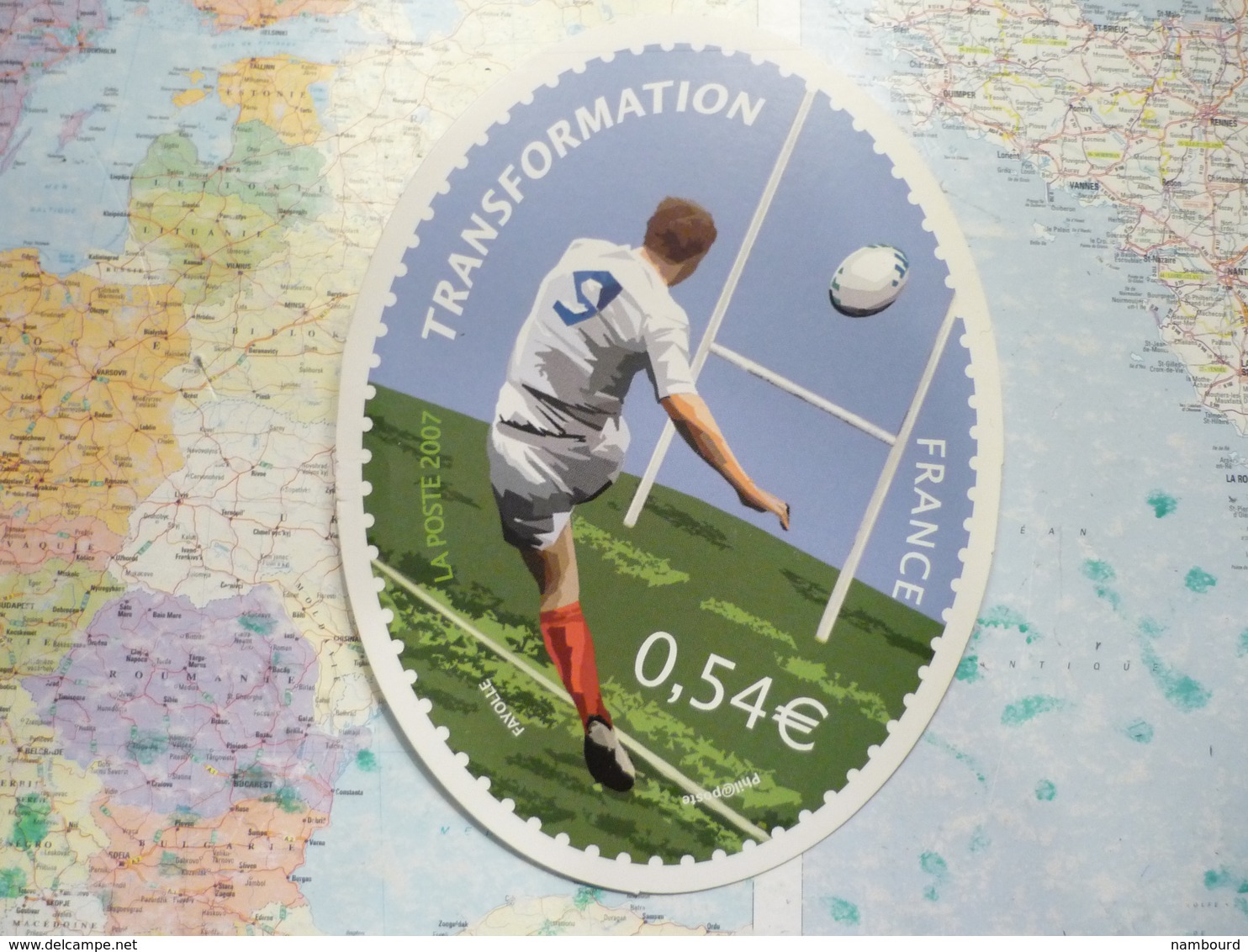 Timbre Oval Transformation Pour La Coupe Du Monde De Rugby 2007 - Timbres (représentations)