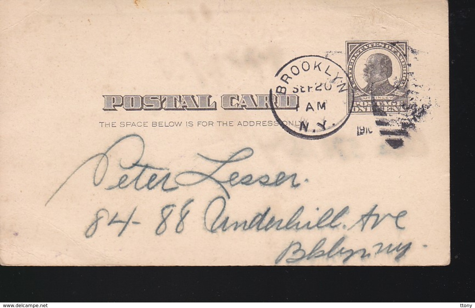 1  Postal Card    Année 1910   Brooklyn    One Cent  United States - 1901-20