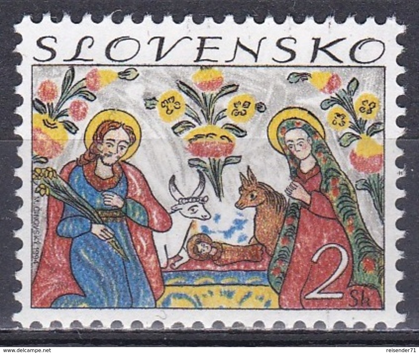 Slowakei Slovakia 1994 Religion Christentum Weihnachten Christmas Hl. Familie Glasmalerei Glass Paiting, Mi. 207 ** - Unused Stamps