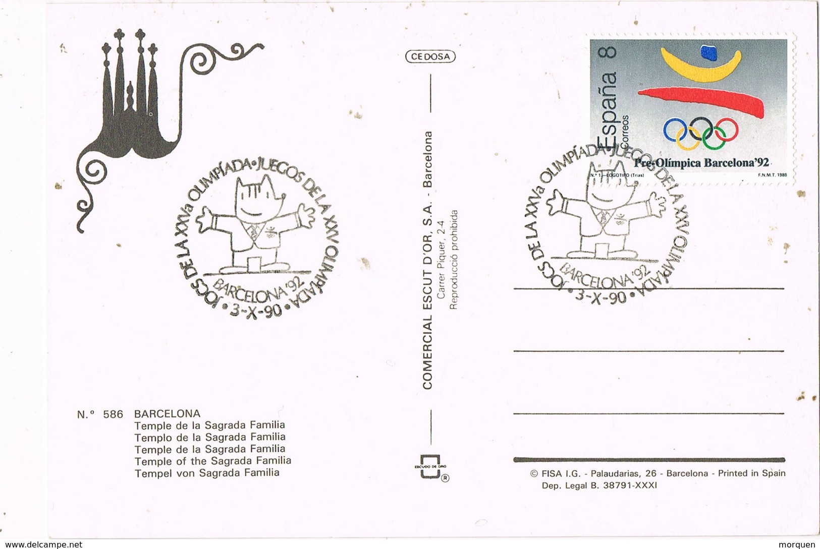 31908. Postal BARCELONA 1990. Olimpiada Barcelona 92, Pre Olimpica. Sagrada Familia - Cartas & Documentos
