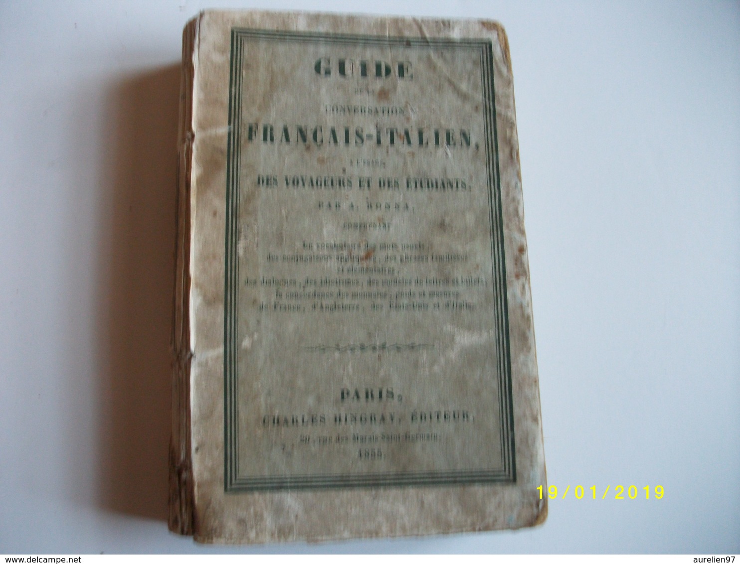 Guide Conversation Français Italien 1855 - Dictionnaires