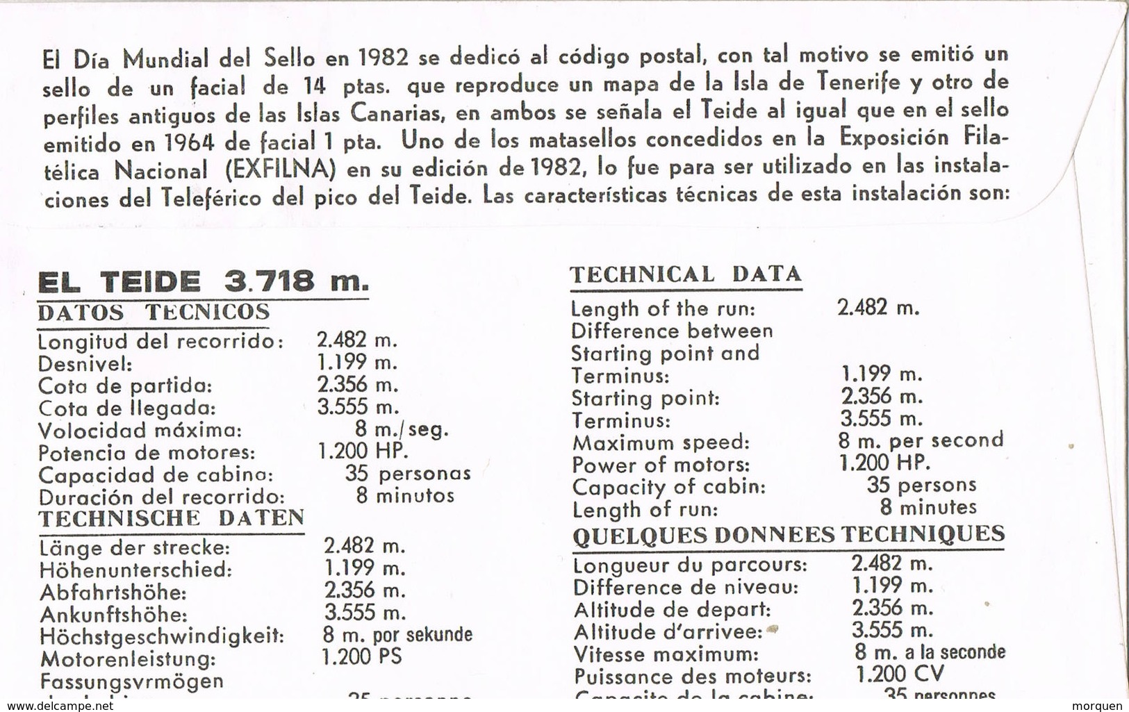 31909. Carta PUERTO De La CRUZ (Canarias) 1985. Exposicion Tematica Tenerife. TELEFERICO TEIDE - Cartas & Documentos