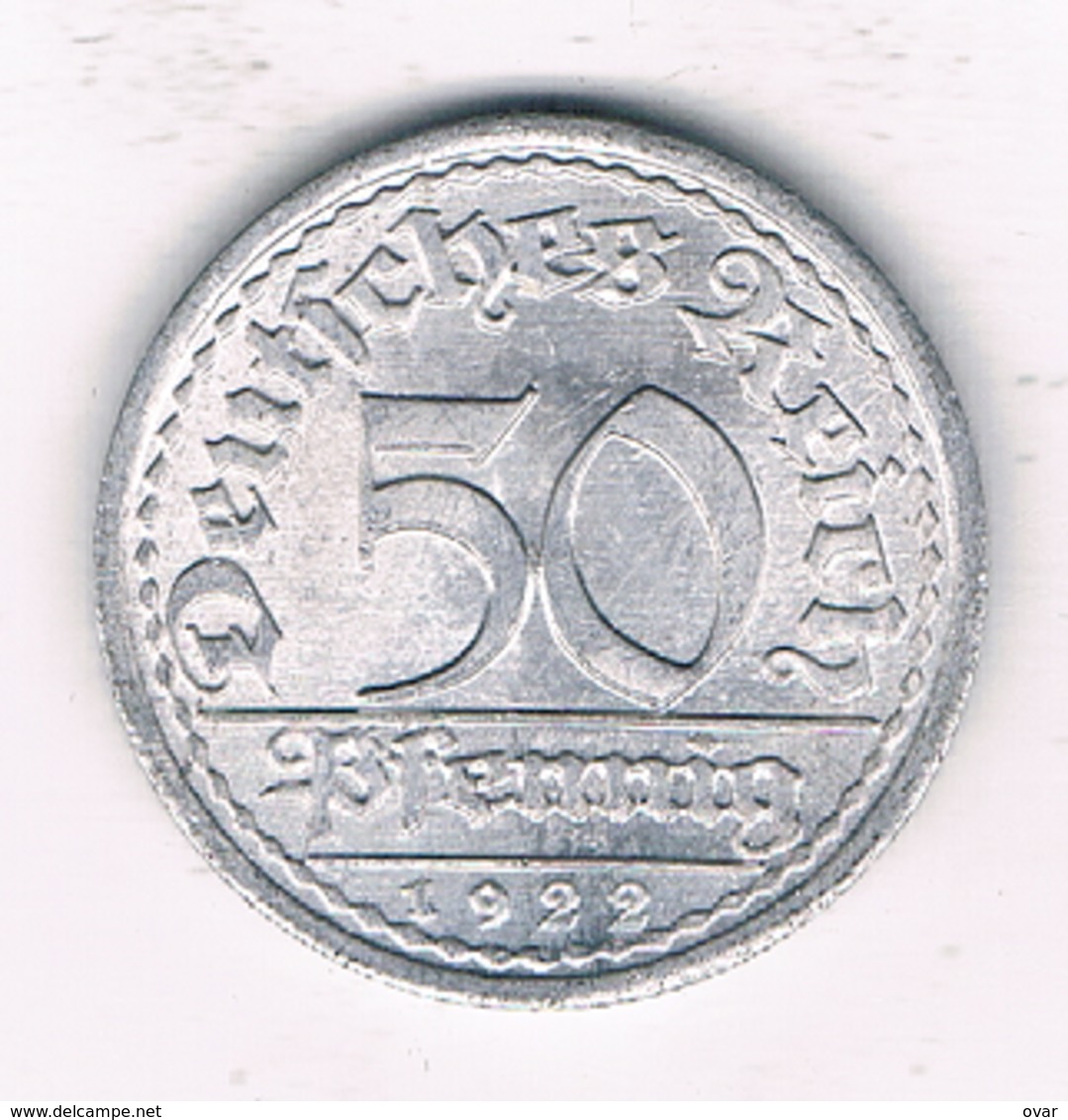 50 PFENNIG 1922 A DUITSLAND /1389/ - 50 Rentenpfennig & 50 Reichspfennig