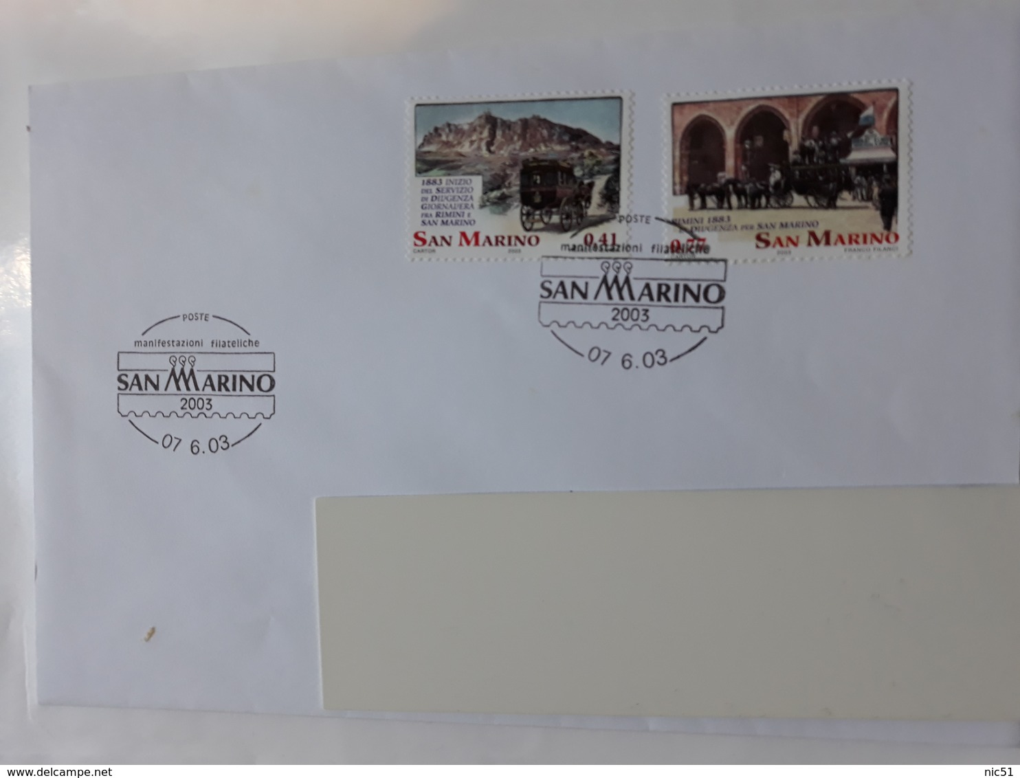 SAN MARINO 2003 FDC LE DILIGENZE - FDC