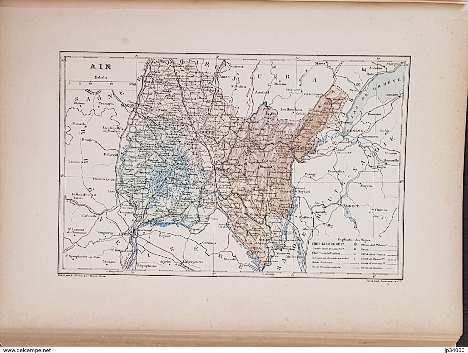 CARTE GEOGRAPHIQUE ANCIENNE: FRANCE: AIN (01) (garantie Authentique. Epoque 19 ème Siècle) - Cartes Géographiques