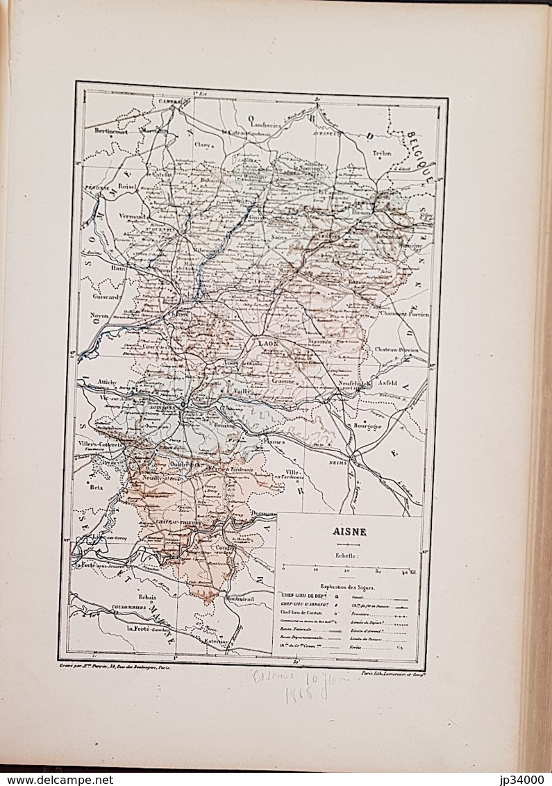 CARTE GEOGRAPHIQUE ANCIENNE: FRANCE: AISNE (02) (garantie Authentique. Epoque 19 ème Siècle) - Cartes Géographiques