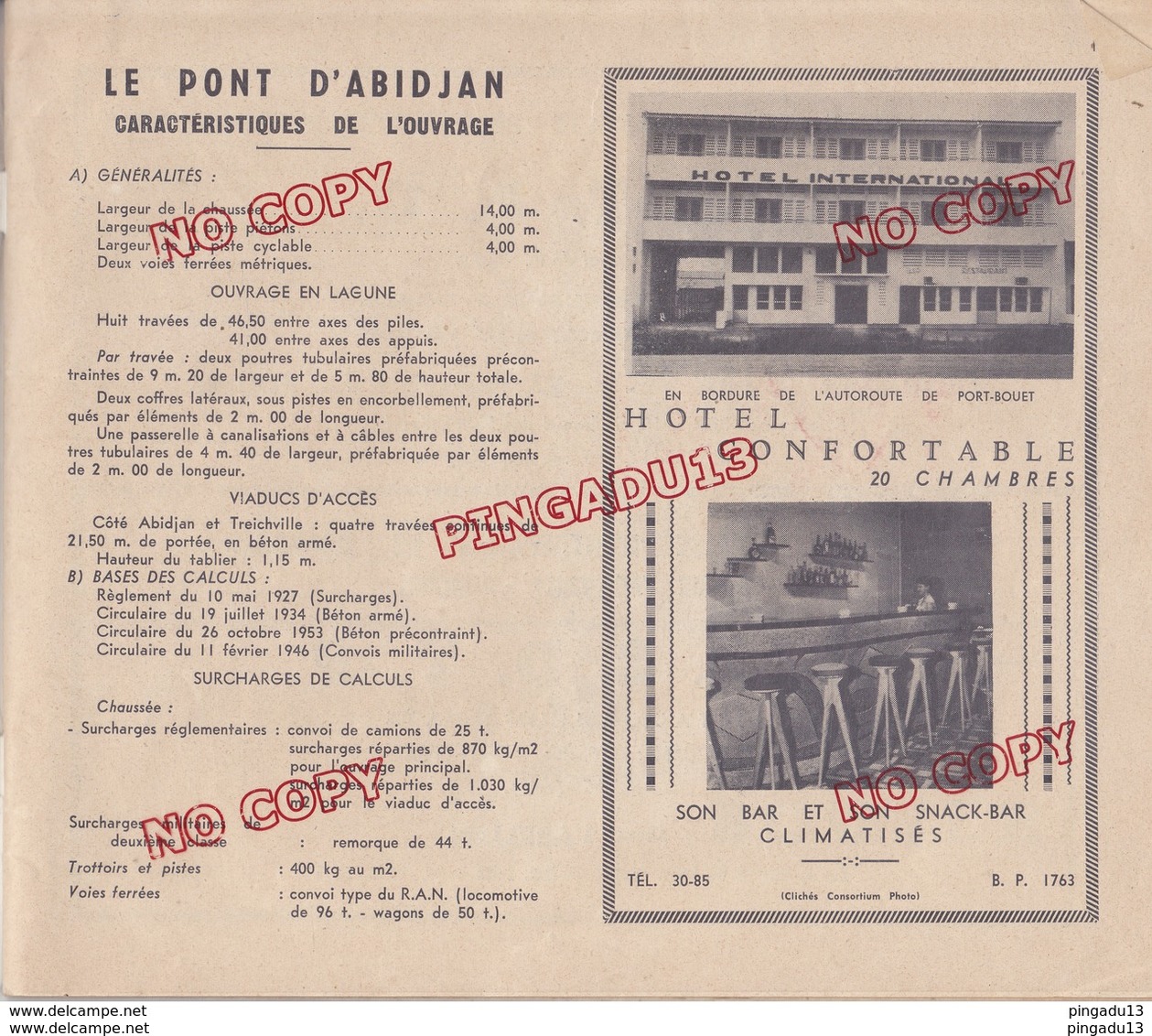 Au plus rapide Abidjan Côte d'Ivoire Programme inauguration Pont publicité Simca Aronde Air France commerce 44 pages