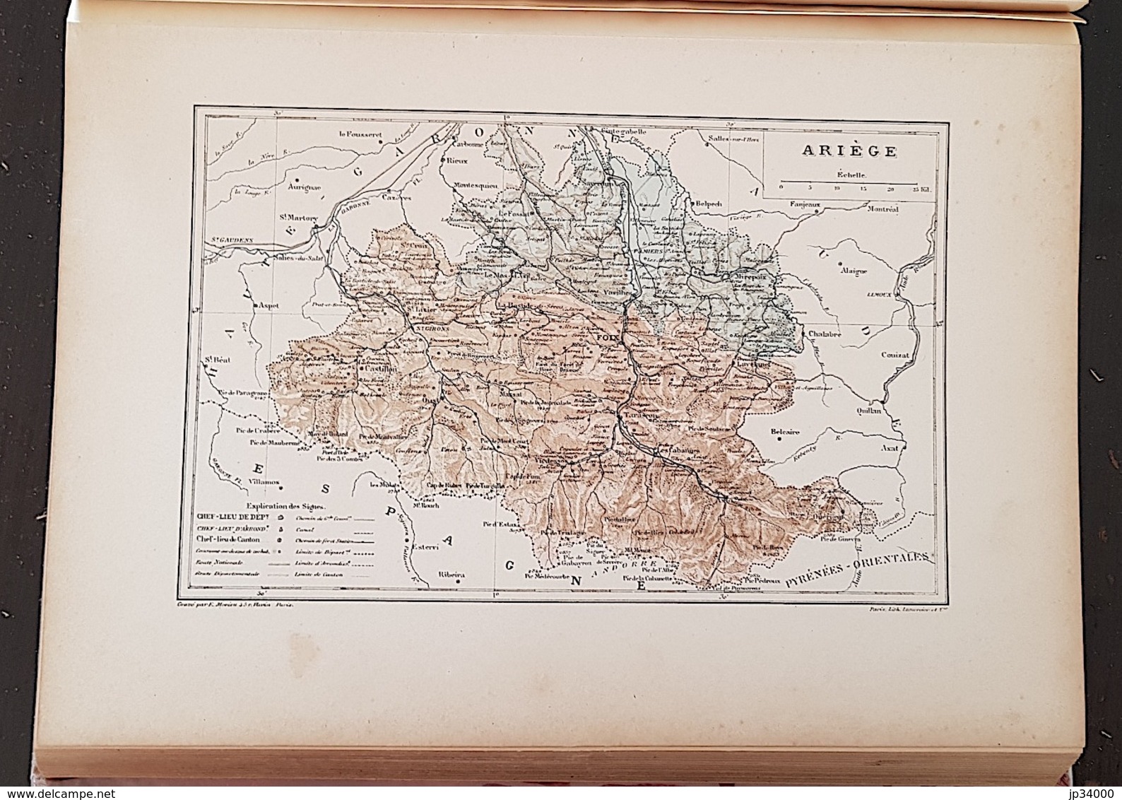 CARTE GEOGRAPHIQUE ANCIENNE: FRANCE: ARIEGE(09) (garantie Authentique. Epoque 19 ème Siècle) - Cartes Géographiques