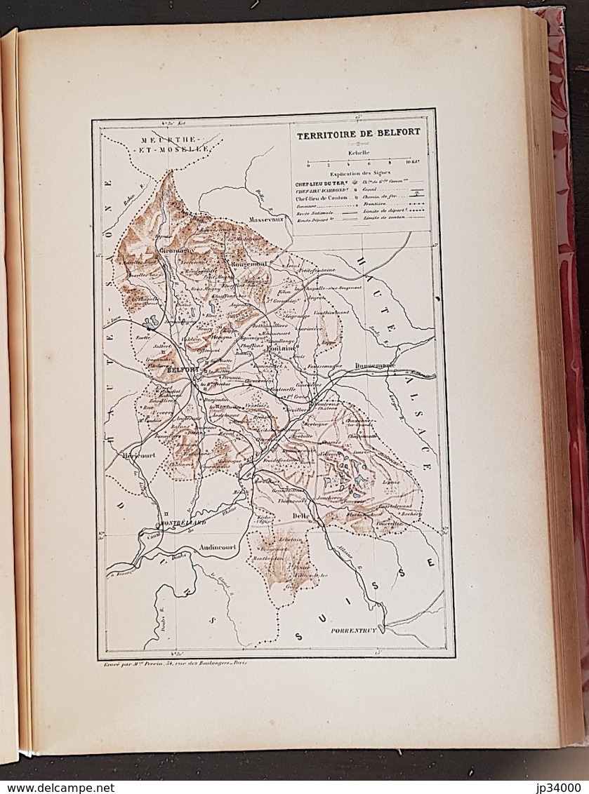 CARTE GEOGRAPHIQUE ANCIENNE: FRANCE: Territoire De BELFORT(90) (garantie Authentique. Epoque 19 ème Siècle) - Landkarten