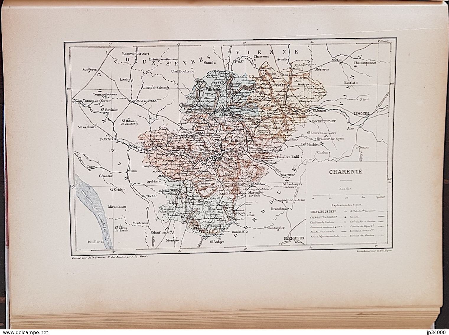 CARTE GEOGRAPHIQUE ANCIENNE: FRANCE: CHARENTE (16) (garantie Authentique. Epoque 19 ème Siècle) - Cartes Géographiques