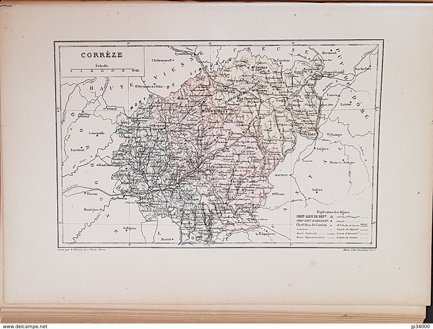 CARTE GEOGRAPHIQUE ANCIENNE: FRANCE: CORREZE(19) (garantie Authentique. Epoque 19 ème Siècle) - Cartes Géographiques