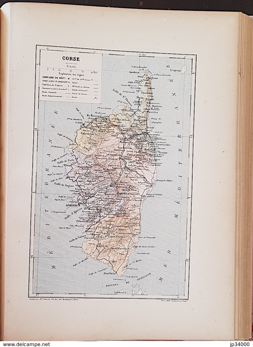 CARTE GEOGRAPHIQUE ANCIENNE: FRANCE: CORSE (20) (garantie Authentique. Epoque 19 ème Siècle) - Cartes Géographiques